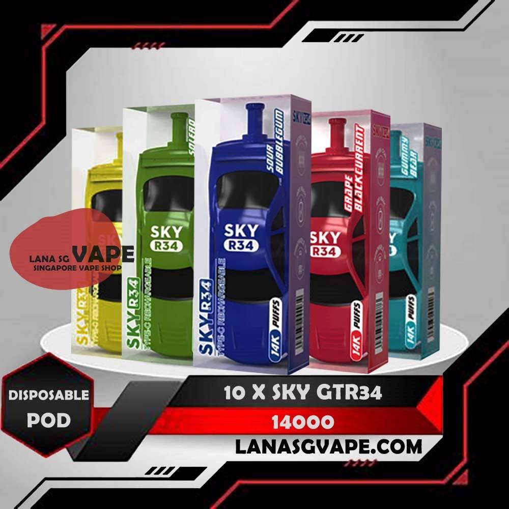 10 X SKY GTR34 14000 DISPOSABLE Package Include : 10 Pcs X SKY GTR34 14000 DISPOSABLE FREE DELIVERY The SKY R34 14000 DISPOSABLE in our LanaSgVape Ready Stock on sale , Order with us and delivery same day ! Specification : Puffs : 14,000 Battery Capacity : 650mAh Rechargeable with Type C E-liquid Capacity : 25ml Nicotine Strength : 5% Charging Time : Roughly 10 min – 15 min ⚠️SKY GTR34 14000 DISPOSABLE FLAVOUR LIST⚠️ Grape Blackcurrant Sour Bubblegum Honeydew Watermelon Double Mango Lemon Cola Gummy Bear Mix Berries Mango Grape Mango Lychee Solero Lime SG VAPE COD SAME DAY DELIVERY , CASH ON DELIVERY ONLY. ORDER BEFORE 5PM , SAME DAY NIGHT SLOT 7PM – 10PM RECEIVED PARCEL. TAKE BULK ORDER /MORE ORDER PLS CONTACT US : LANASGVAPE WHATSAPP VIEW OUR DAILY NEWS INFORMATION VAPE : LANASGVAPE CHANNEL